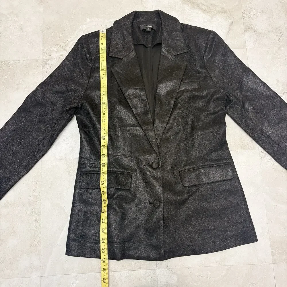 Lulus Metallic Blazer Sparkly Energy Black Glitter 2 Button Blazer Jacket Size S